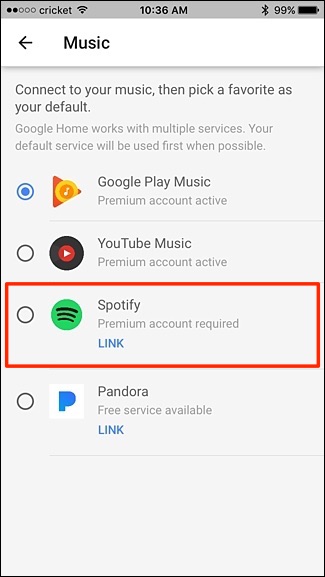Google home app spotify not linking spotify